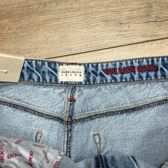 NWT: Alice & Olivia Denim Chainmail Mini Skirt Frayed Hem - Size 32 - Picture 10 of 10